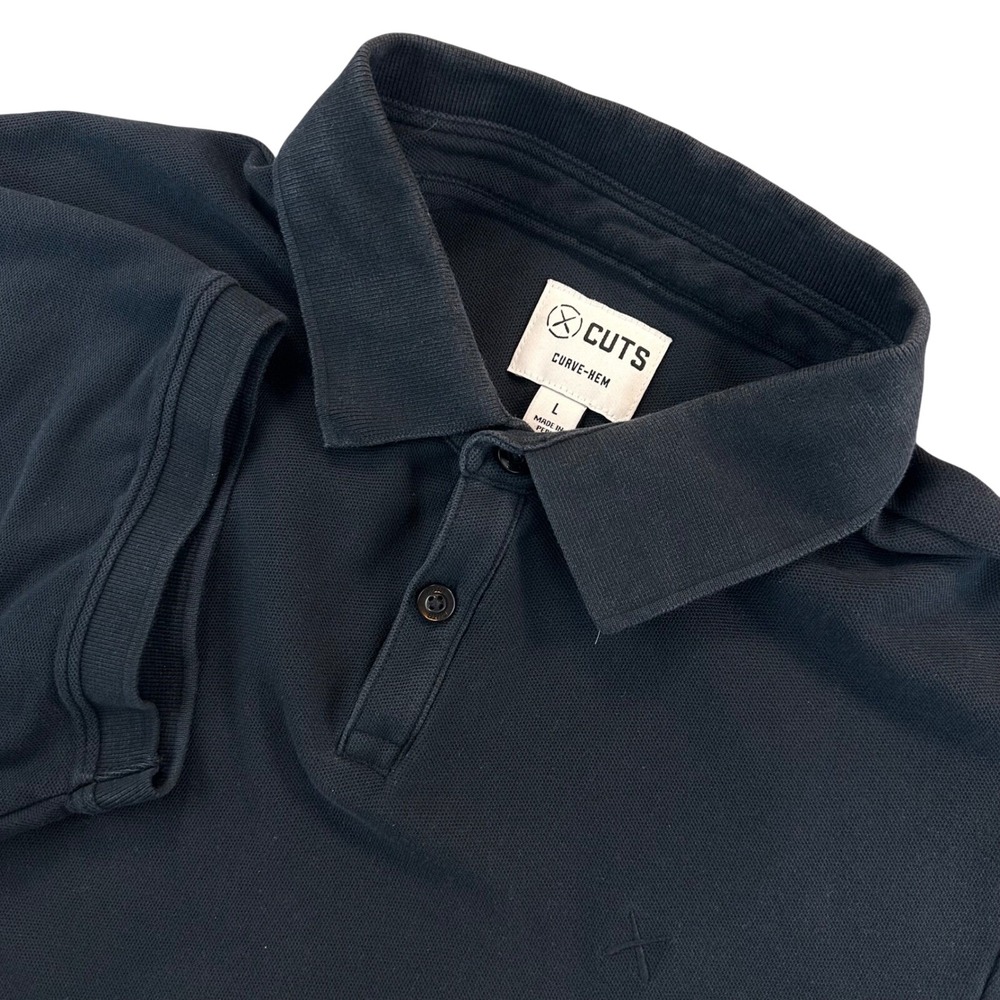 CUTS Men's L Black Prestige Polo Curve Hem Shirt Pima Cotton Casual School Read*